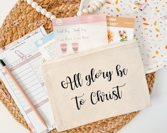 Bible Canvas Pouch | All Glory Be To Christ Canvas Pouch | Pencil Pouch | Bible Study Tools | Bible Journal Kit | It's all about Jesus