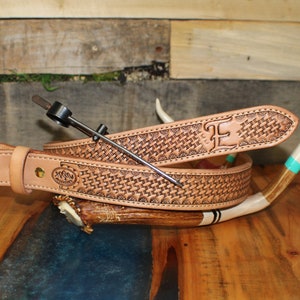 Western Belt - Basket Weave tooling - Custom Belt- Tooled Belt - Handmade - FREE SHIPPING