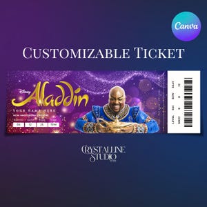 Anpassningsbar Aladdin Broadway-biljett: Souvenir från musikalteatern (Canva-mall i PDF-format)