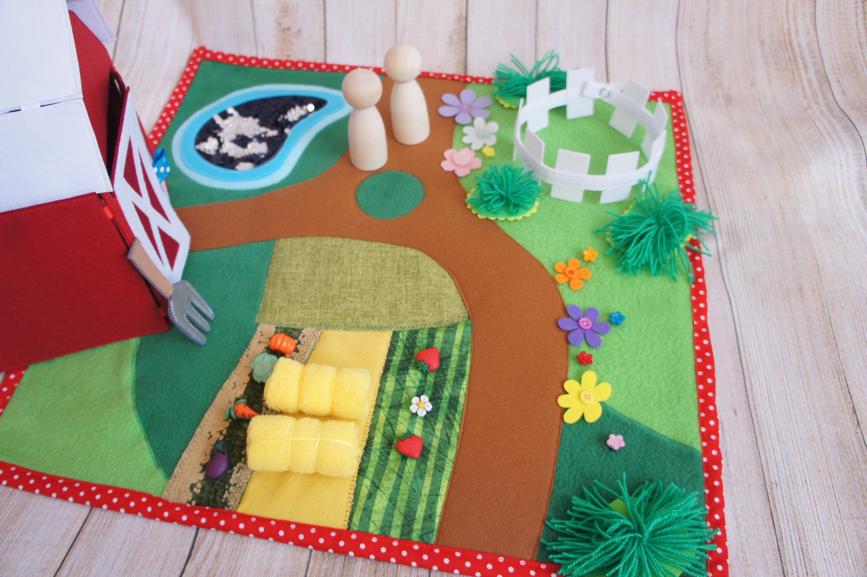 Farm play mat with a red barn Toddlers playscape Etsy