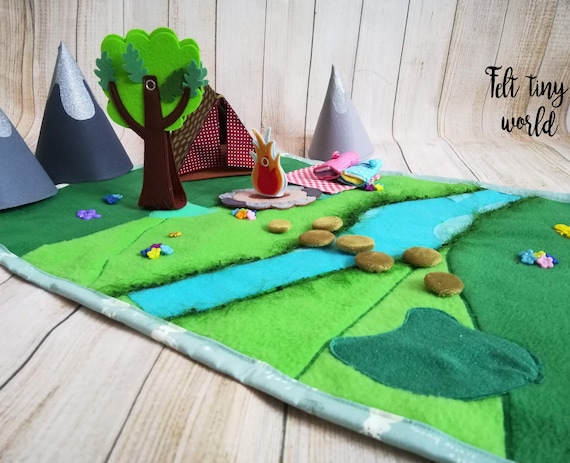 Felt Camping Play Mat Travel Playscape Felt Camp Fire Woodland Etsy