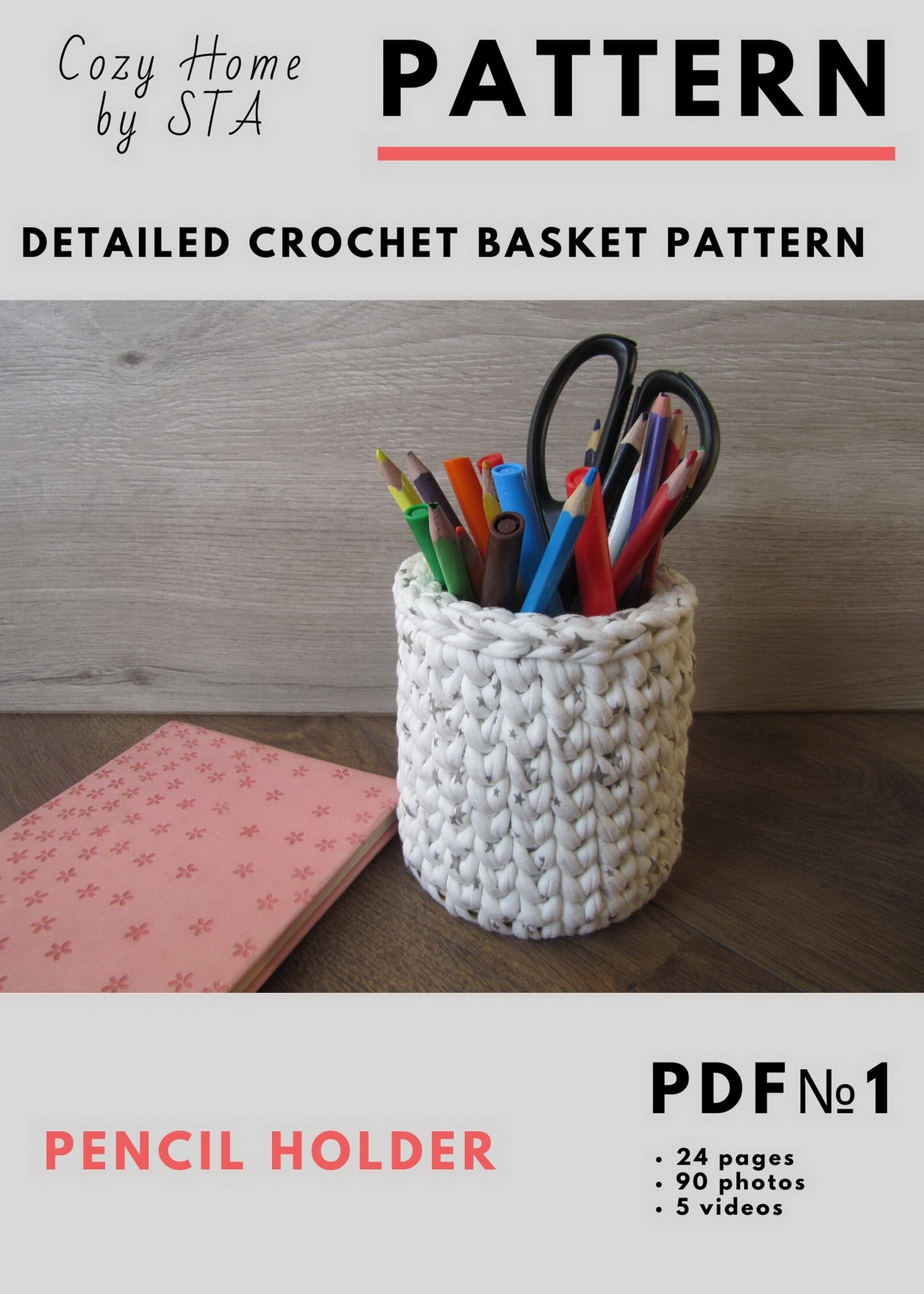 PDF PATTERN / Crochet Pencil holder / How to crochet a basket Etsy