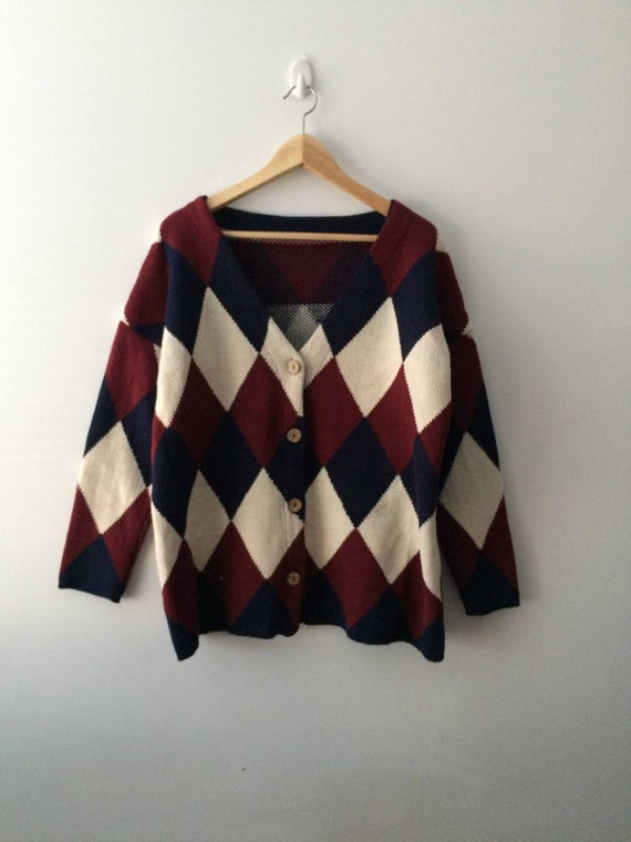 Unisex Argyle Checkered Cardigan
