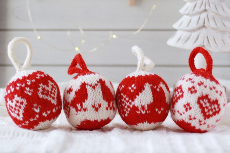 4-in-1 Christmas ornaments knitting pattern, PDF instruction for instant download, LOVING BIRDS image 1
