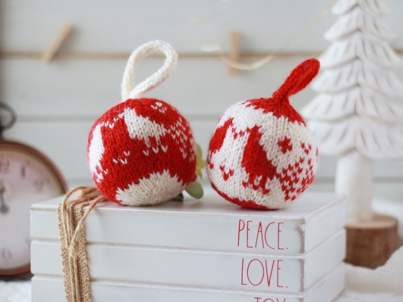 4-in-1 Christmas ornaments knitting pattern, PDF instruction for instant download, LOVING BIRDS image 3