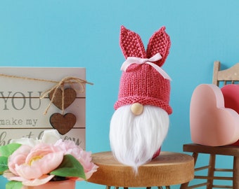 Easter gnome, Easter bunny gnome, Valentine gnome, rose pink