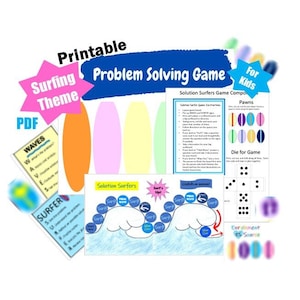 Kids Problem Solving Game, Solution Surfers Printable Learning Activity, Social Skills Group Game, ADHD, Executive Function, Educational Fun
