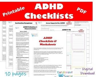 ADHD Checklists and Worksheets, ADHD Symptoms and Characteristics, Intake Forms, Attention Deficit Disorder Tracker, Analysis, Assessment