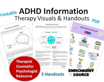 Folletos sobre el TDAH para terapeutas, consejeros, psicólogos, profesores, padres, hojas de información sobre el TDAH, herramientas educativas sobre el TDAH para clientes y estudiantes