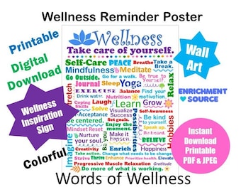 Wellness Inspiration Poster, Wellness Wall Art, Mental Health Sign, Health and Wellness Reminder, Therapist Office Art, Wellbeing Prompts