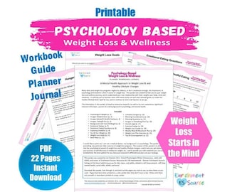 Livro de exercícios de bem-estar para perda de peso com base na psicologia, guia, planejador, diário, saúde mental, controle de peso, alimentação emocional, dieta, condicionamento físico