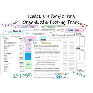Aufgabenlisten-Paket, Checklisten, To-Do-Listen, Organizer-Seiten, Planerseiten, Hausarbeit und Besorgungen im Erwachsenenleben, Planungsbündel