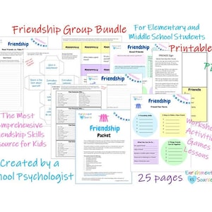 Paquete grupal de asesoramiento sobre habilidades de amistad, paquete de habilidades sociales, lecciones para hacer amigos, libro de trabajo de comunicación, actividades, planes de lecciones