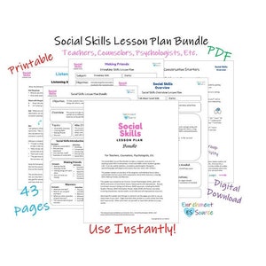 Social Skills Lesson Plan Bundle for Teachers, School Counselors, Psychologists, Speech Therapists for Student Counseling Groups, Programs