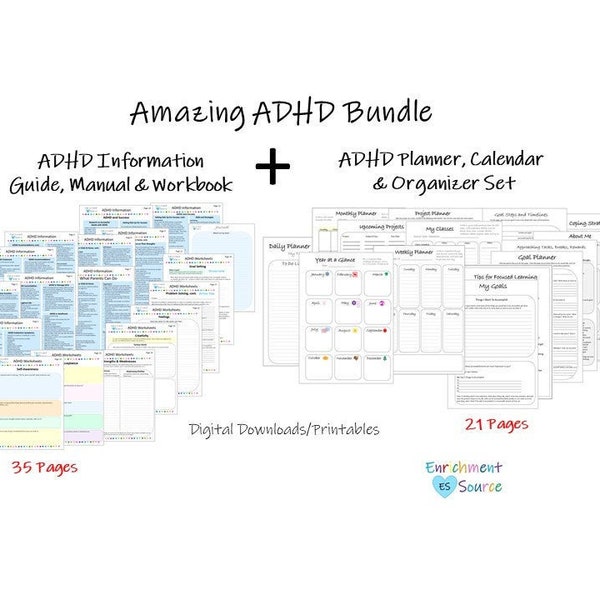 ADHD Information Packet Workbook and Planner Bundle Printable, Attention Deficit Disorder Bundle, ADD Manual, guide, planner, organizer