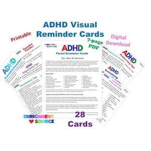 Karty przypominające o samoopiece z ADHD, inspiracja ADHD, narzędzie do terapii ADHD, motywujące znaki ADHD, pomysły na ADHD dla dzieci nastolatków dorosłych, wsparcie ADHD