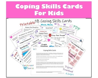 Coping Skills Cards Set, 18 Cards for Managing Stress, Worry, Anxiety, Depression, Sadness, Intense Feelings, Coping Strategies, Techniques