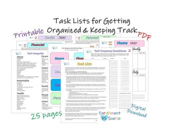 Task Lists Packet, Checklists, To Do Lists, Organizer Pages, Planner Pages, Adult Life Chores and Errands, Planning Bundle, Keeping Track