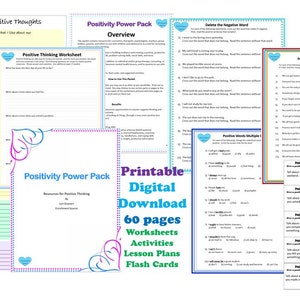 Kids and Teens Positive Thinking Power Pack, 60 Page Counseling Group Workbook, Packet, Social Skills Lesson Plan, Curriculum, Activities