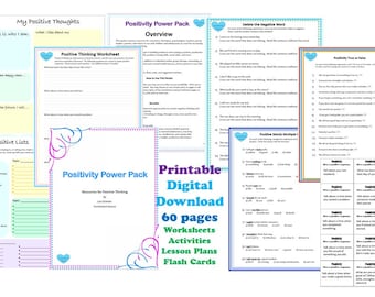 Kids and Teens Positive Thinking Power Pack, 60 Page Counseling Group Workbook, Packet, Social Skills Lesson Plan, Curriculum, Activities