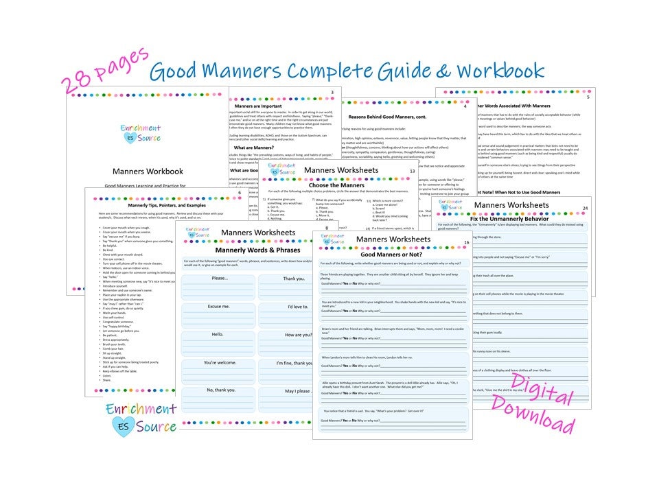 good manners printable guide manners workbook manners etsy