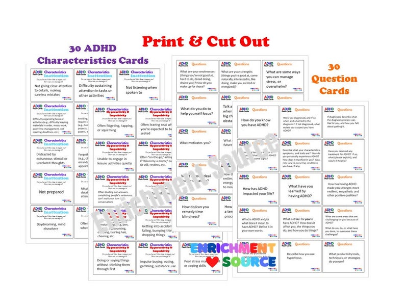 ADHD Flash Cards, ADHD Therapy Resource, ADHD Counseling Tool, ADHD vraagkaarten, ADHD kinderen flashkaarten, ADHD tienertherapie, ADHD volwassene afbeelding 2
