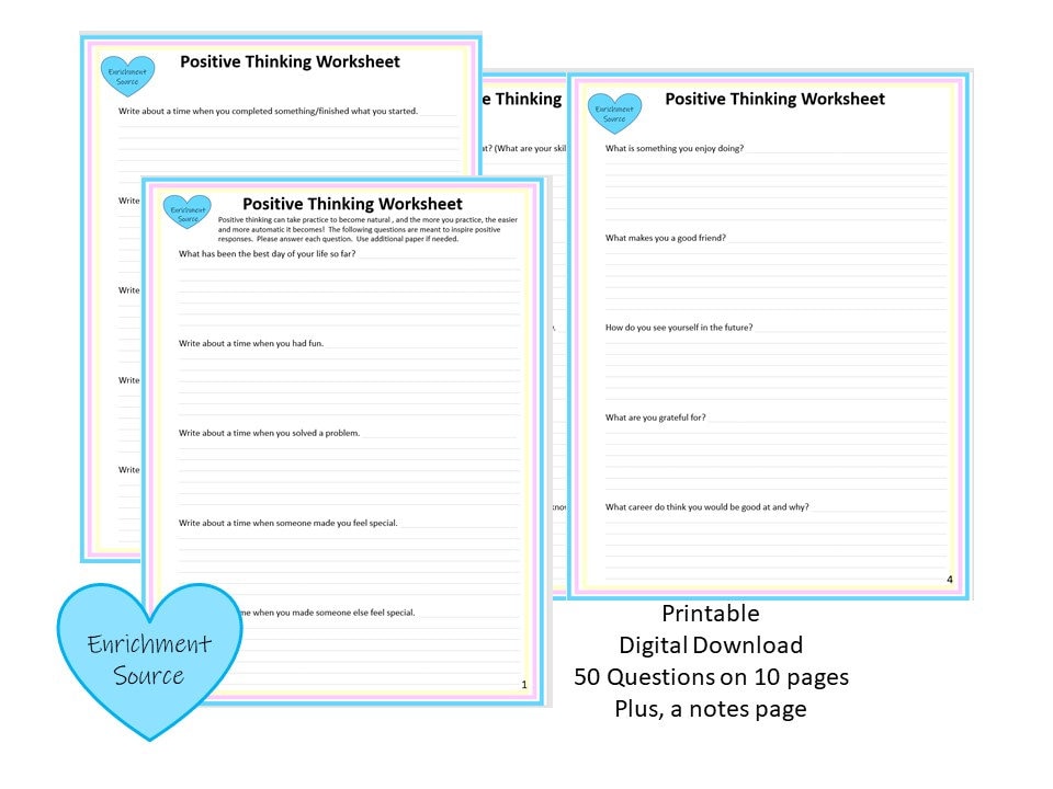 Positive Thinking Worksheets 10 Pages of Questions - Etsy positive-thinking-worksheets-10-pages-of-questions-etsy