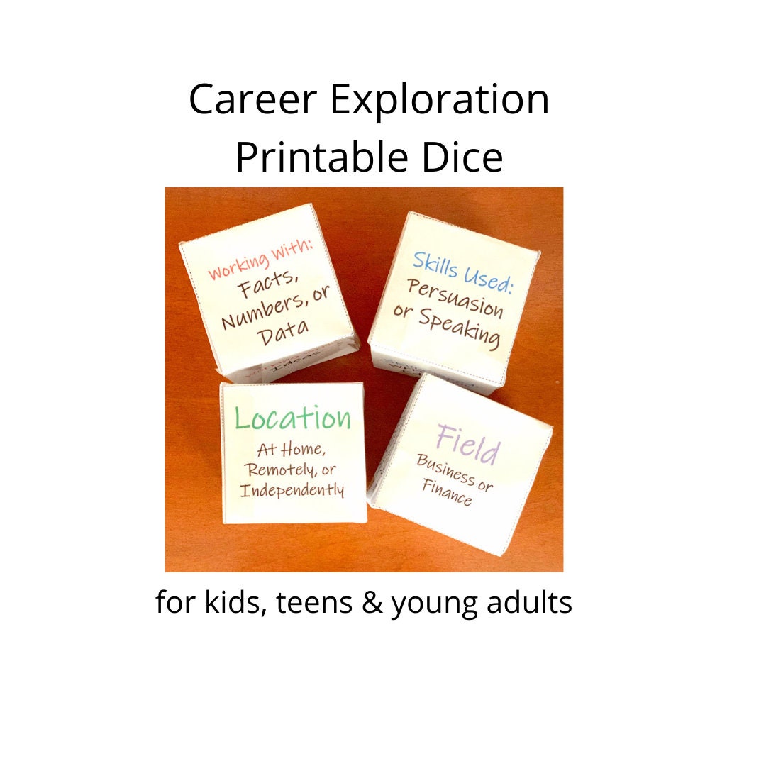 Career Exploration Printable Dice, Work Skills Cubes, Life Skills Activity for Kids, Teens and