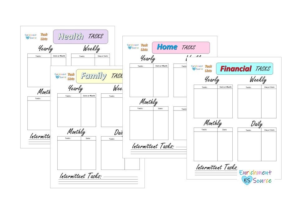 Taskings List Color Coded Task Lists Packet, Checklists, to Do Lists, Organizer Pages, Planner ...