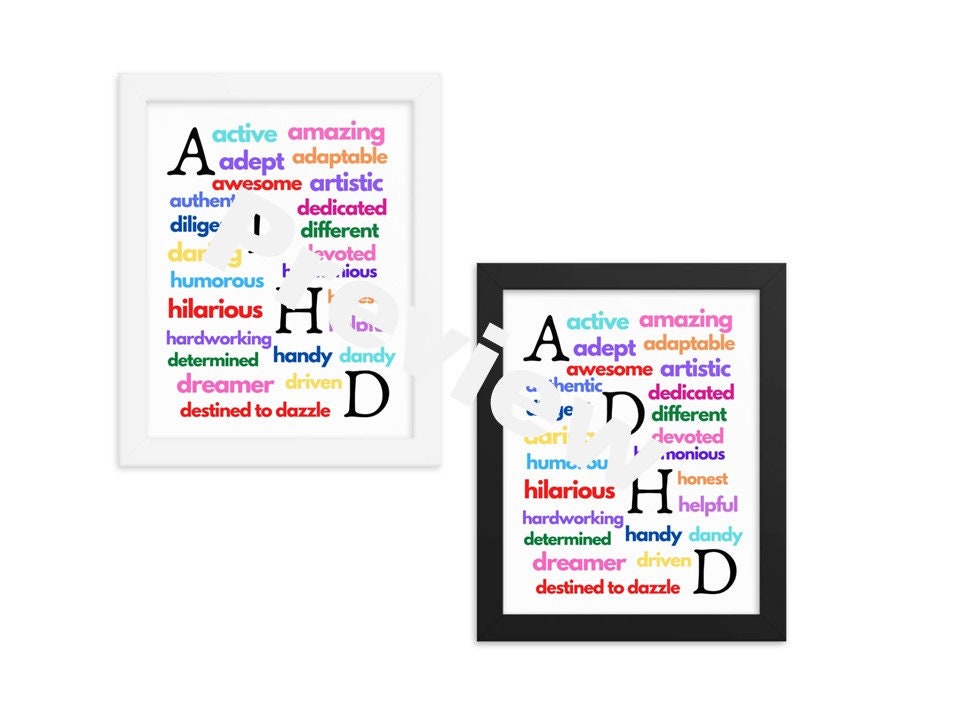 ADHD Wall Art, Positive Sign, ADHD Poster, ADHD Words Decoration ...