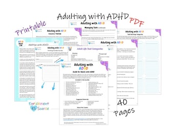 Adulting with ADHD Packet, Adult Attention Deficit Hyperactivity Disorder Workbook, Tips, Hacks, Techniques, Planning, Organization Bundle