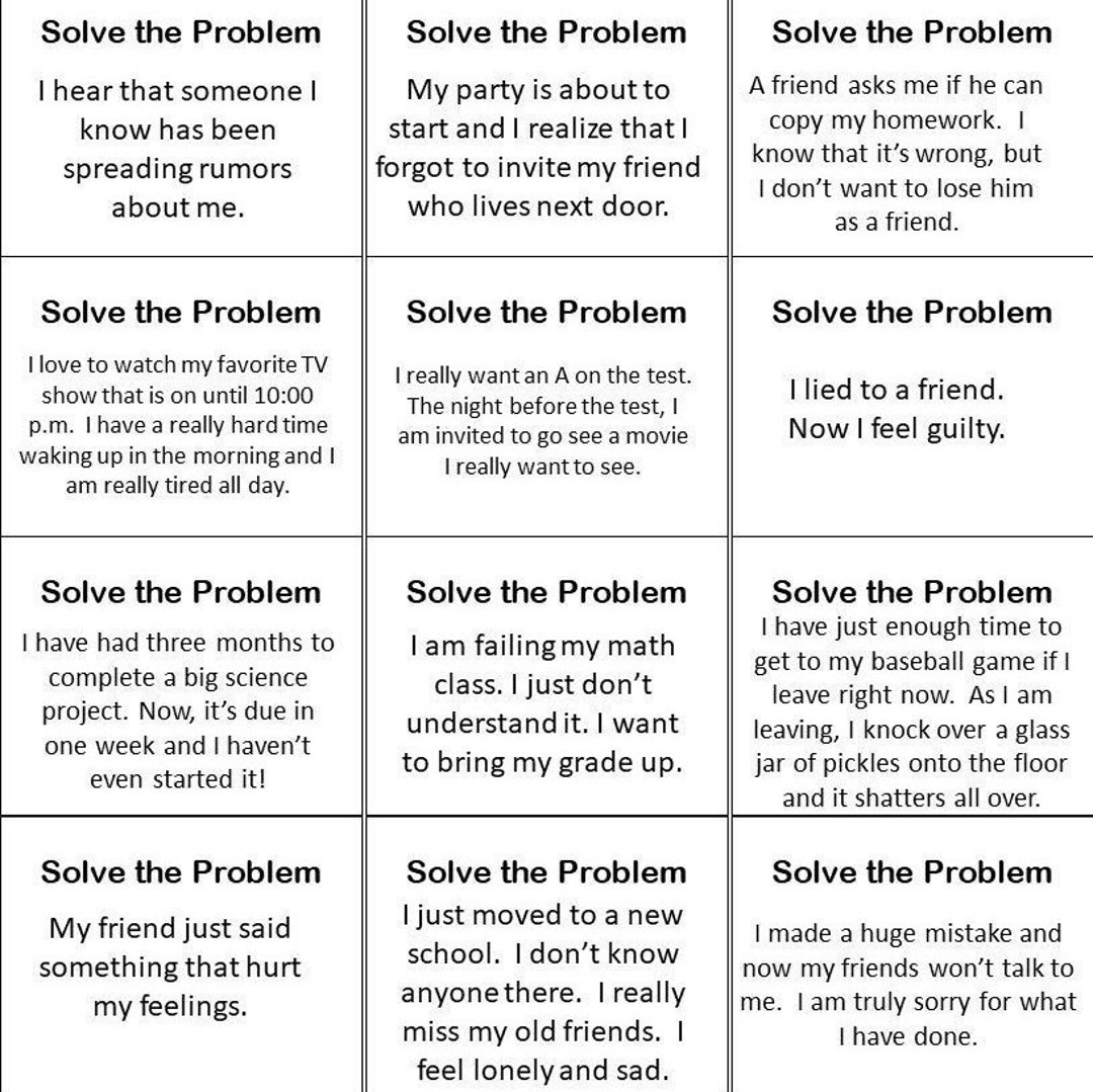 Problem solving printable flash cards social skills cards etsy canada