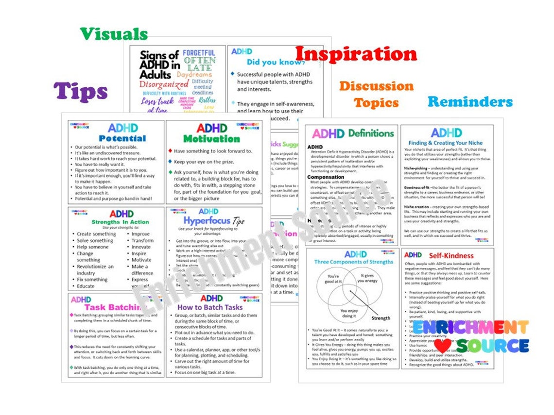 ADHD Self Care Reminder Cards, ADHD Inspiration, ADHD Therapy Tool ...
