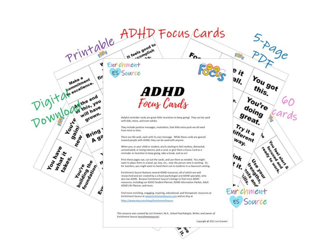 ADHD Focus Cards, ADHD Reminder Cards, ADHD Motivation, on Task