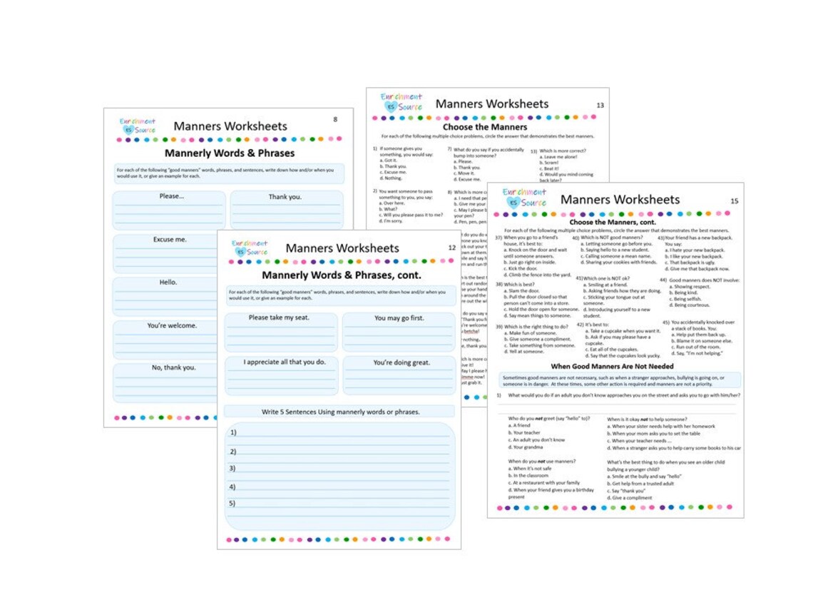 Good Manners Printable Guide, Manners Workbook, Manners Informative ...