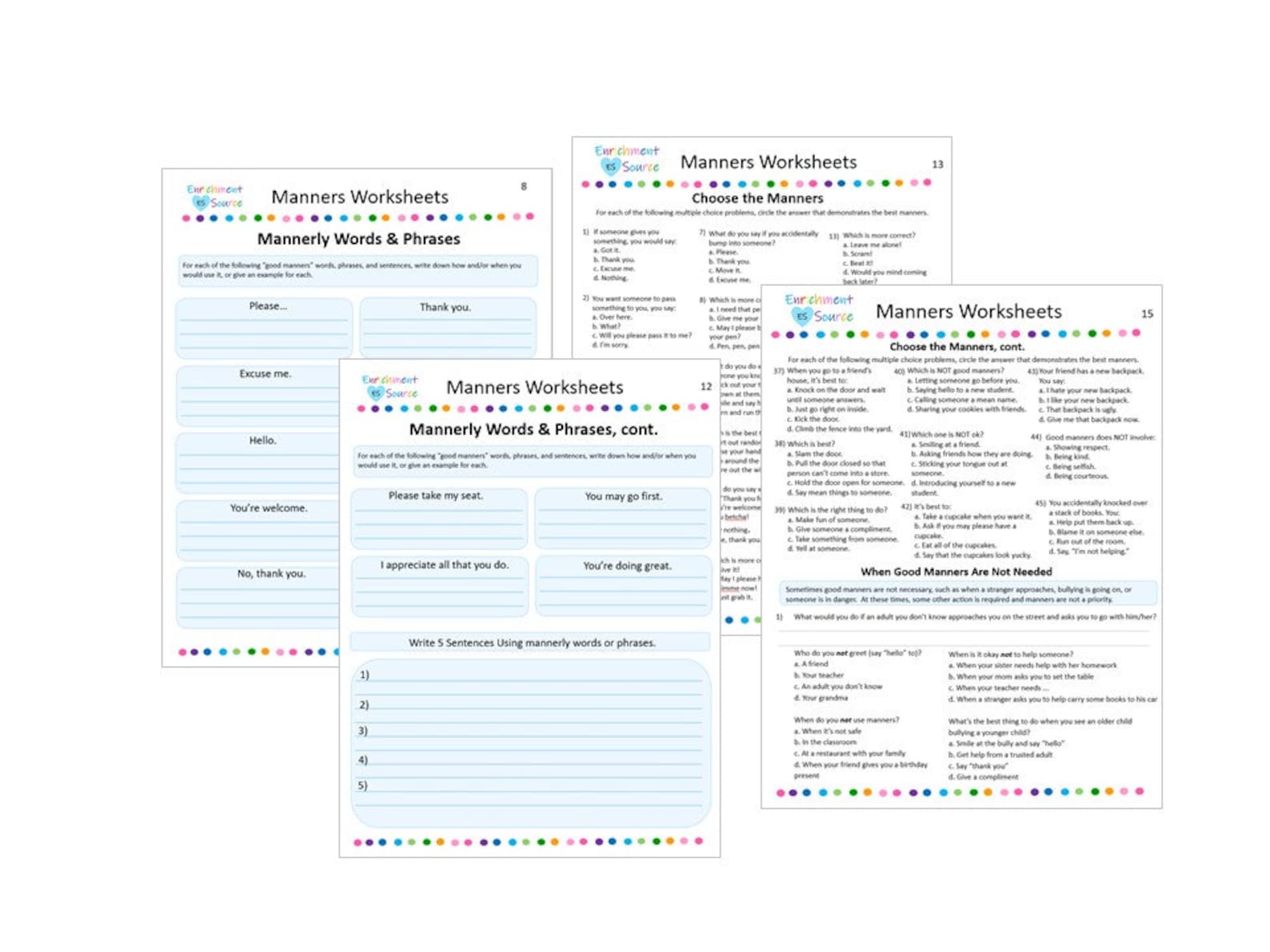 Good Manners Printable Guide, Manners Workbook, Manners Informative ...