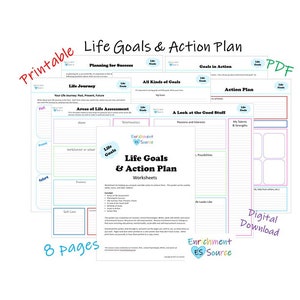 Life Goals and Action Plan Workbook, Worksheets, Planner Pages, Setting Goals, Working on Goals, Accomplishing Goals, Taking Action Steps
