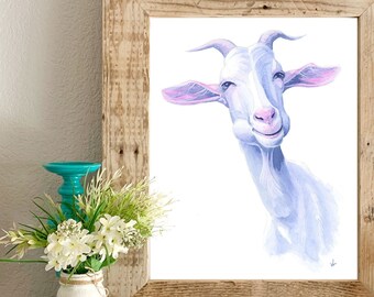 Goat watercolor painting, Farm animal art for your Farmhouse wall decor, 8x10 signed print