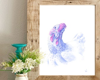 Chicken Hen watercolor painting, Farm animal art for your Farmhouse wall decor, 11x14 signed print