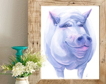 Pig watercolor painting, Farm animal art for your Farmhouse wall decor, 8x10 signed print