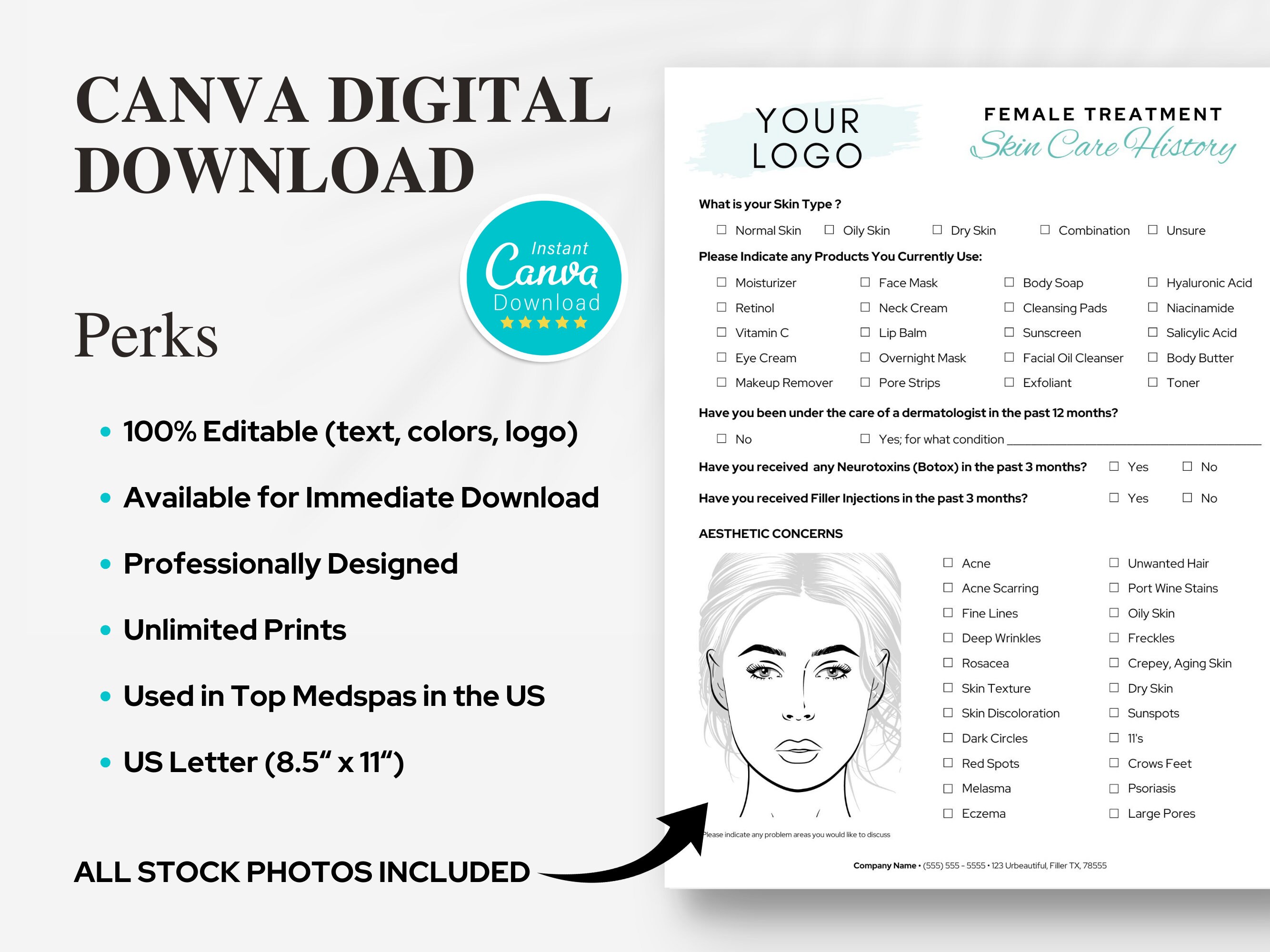 Client Intake Form Facial Treatment Form Canva Esthetician Template ...