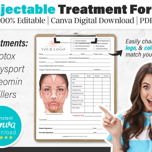 Botox and Dermal Filler Treatment Record Form Nurse Injector Etsy