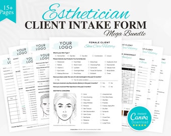Client Intake Form - Facial Treatment Form Canva Esthetician Template Beauty Consultation Medspa Bundle Skincare Consent Form Canva Template