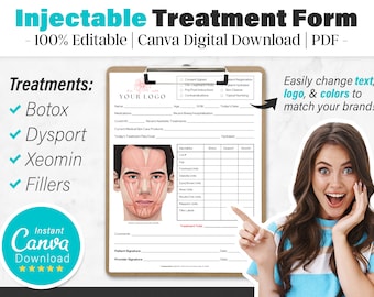 Male Botox and Dermal Filler Treatment Record Form, Nurse Injector Template, Canva Editable Medical Spa PDF, Esthetician Neurotoxin Forms