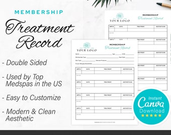 Membership Treatment Record Form, Aesthetics Membership Template, Canva Editable Medical Treatment Notes, Esthetician Membership Forms