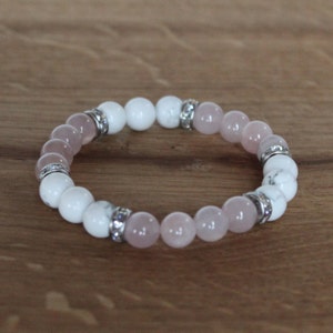 Bracelet Apaisant Quartz Rose Howlite 8mm femme Avec Strass