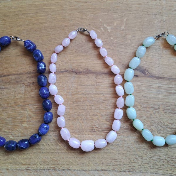 Collier Sodalite, Quartz Rose ou Jade en pierre naturelle