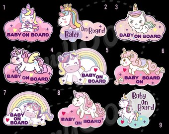 001 Little Girl Gift//Present Unicorn Child On Board Safety Car Window Sign