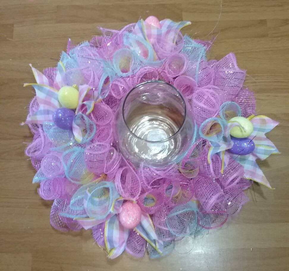 Easter Candle Ring, Deco Mesh Candle Ring, Easter Centerpiece, Deco