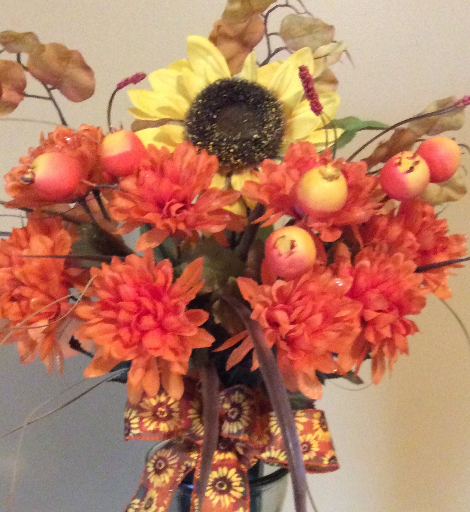 Fall Graveside Flowers Autumn Cemetery Vase Arrangement Etsy